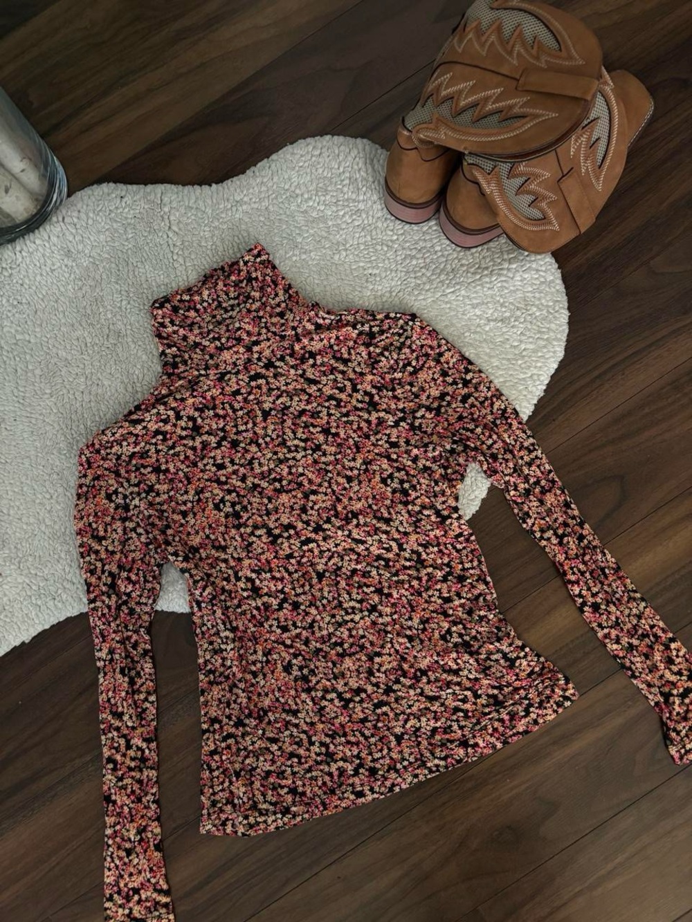 🤎FLORAL MESH TURTLENECK LONG SLEEVE TOP